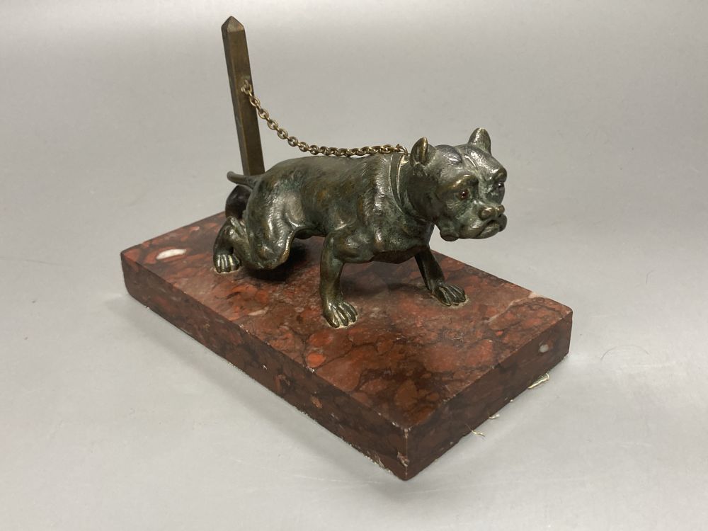 Attributed to Maison Alphonse Giroux - a cast bronze model of a chain tethered Mastiff, on rouge marble plinth, post impressed Maison A